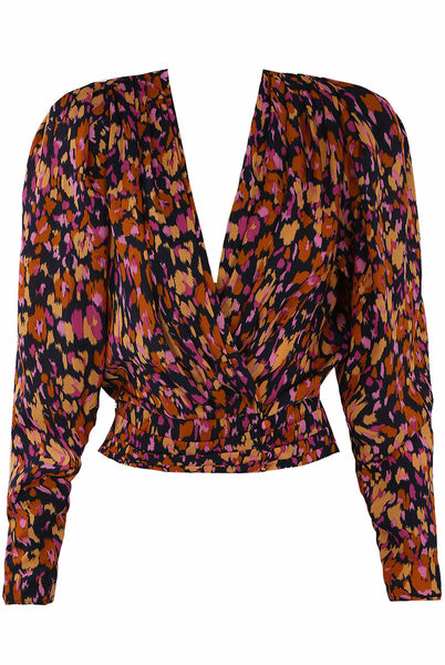 Going out blouse day top pink purple orange Wrap Floral Long Sleeve Summer